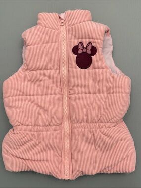 Disney Minnie Mouse Puffer Vest Pink Corduroy Girls Size 4T Quilted Zip Up